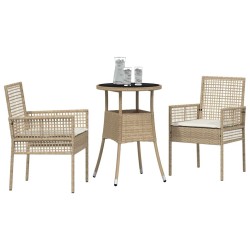 Ensemble de Dîner de Jardin de 3 Pièces en Rotin Beige 