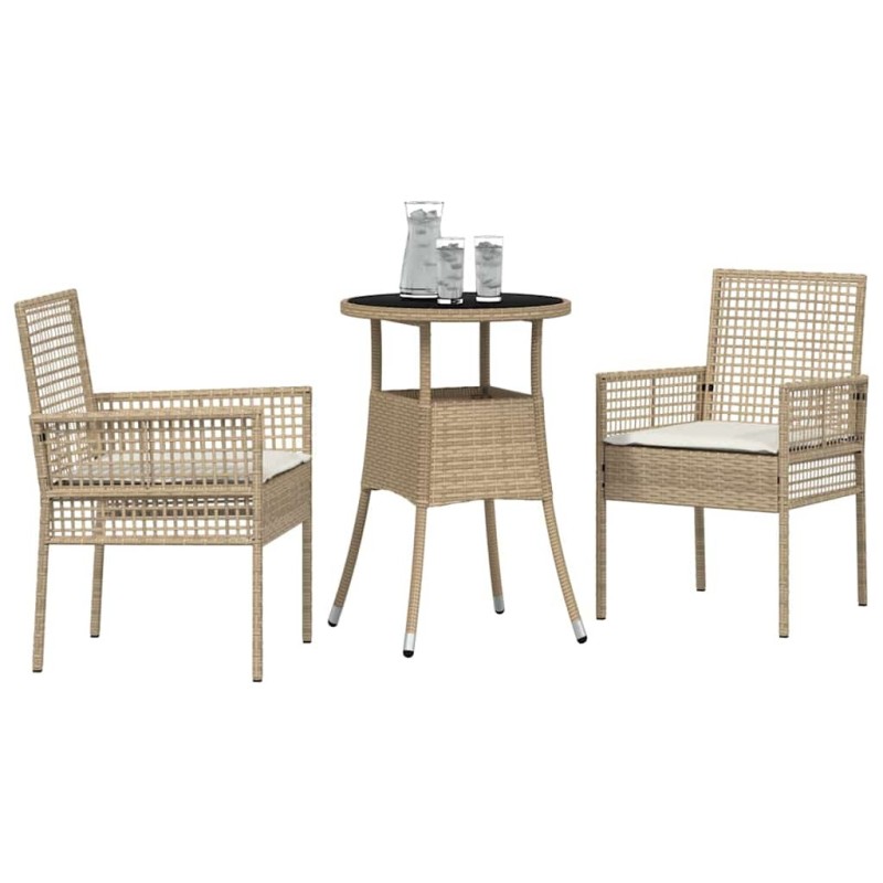 Ensemble de Dîner de Jardin de 3 Pièces en Rotin Beige 