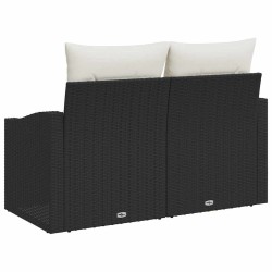 Canapé de jardin 2 places avec rangement et coussins en poly rattan noir 