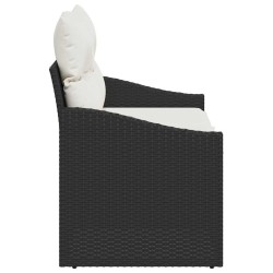 Canapé de jardin 2 places avec rangement et coussins en poly rattan noir 