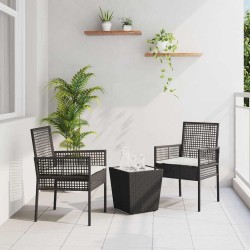 Ensemble de Bistro de Jardin 3 Pièces avec Coussins en Poly Rattan Noir 