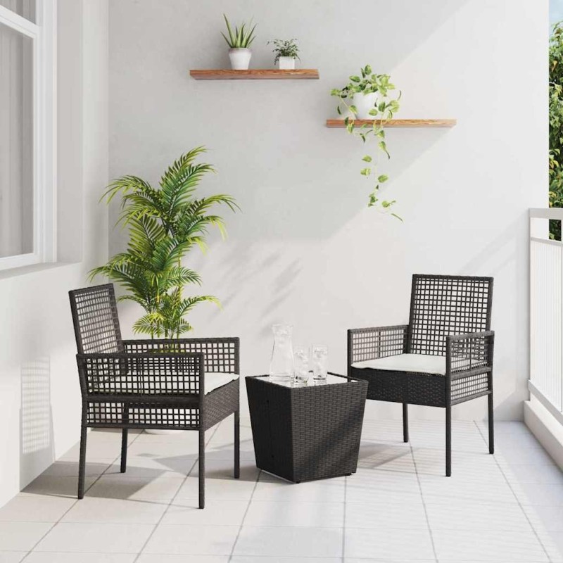 Ensemble de Bistro de Jardin 3 Pièces avec Coussins en Poly Rattan Noir 