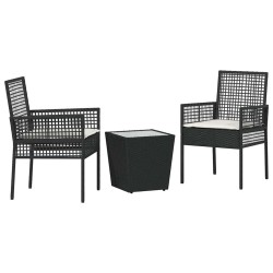 Ensemble de Bistro de Jardin 3 Pièces avec Coussins en Poly Rattan Noir 