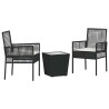Ensemble de Bistro de Jardin 3 Pièces avec Coussins en Poly Rattan Noir 