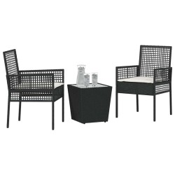 Ensemble de Bistro de Jardin 3 Pièces avec Coussins en Poly Rattan Noir 