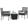 Ensemble de Bistro de Jardin 3 Pièces avec Coussins en Poly Rattan Noir 