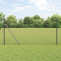 Jeu de Poteaux de Clôture Gris 1 x 25 m Acier galvanisé 