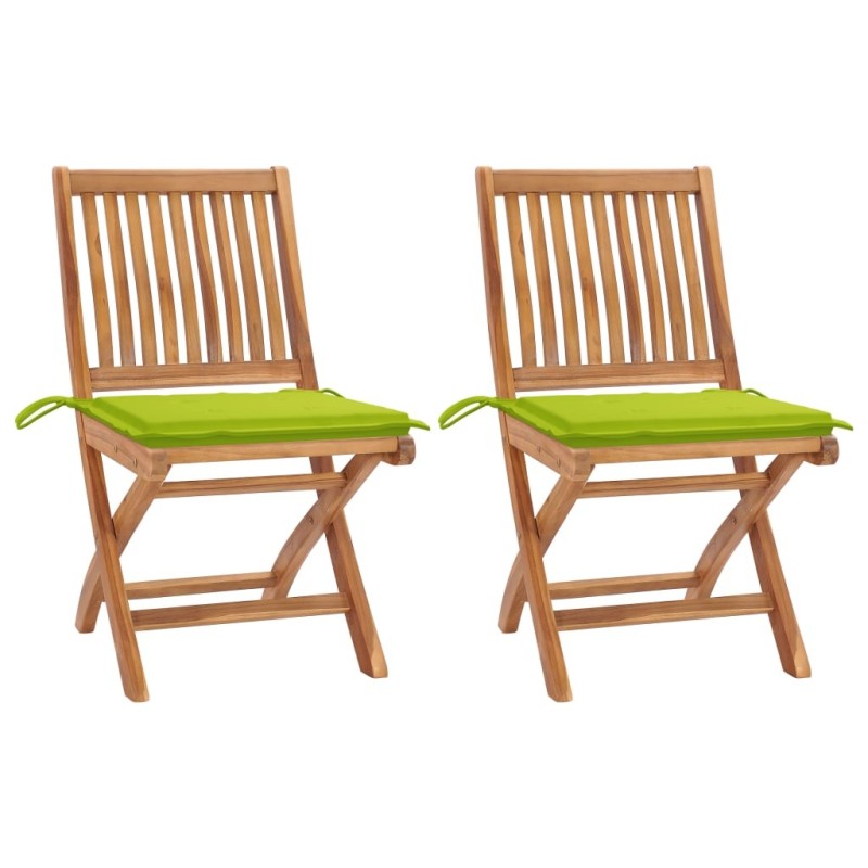 Chaises de jardin lot de 2 avec coussins vert vif Bois de teck 