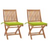Chaises de jardin lot de 2 avec coussins vert vif Bois de teck 