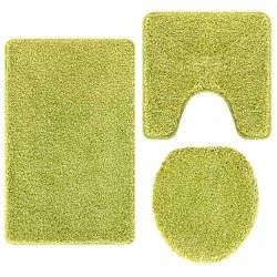 Ensemble de 3 Tapis de Bain Vert en Polypropylène Antidérapant 
