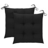 Chaises de jardin lot de 2 et coussins noir Bois de teck massif 