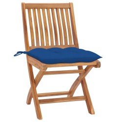Chaises de jardin lot de 2 et coussins bleu Bois de teck massif 