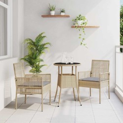 Ensemble de repas de jardin 3 pièces en poly rattan beige 