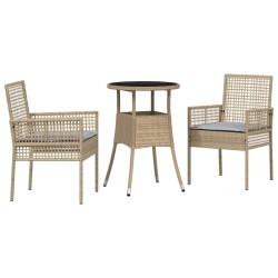 Ensemble de repas de jardin 3 pièces en poly rattan beige 