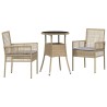 Ensemble de repas de jardin 3 pièces en poly rattan beige 