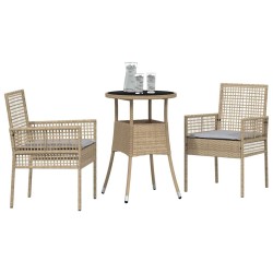 Ensemble de repas de jardin 3 pièces en poly rattan beige 