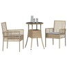 Ensemble de repas de jardin 3 pièces en poly rattan beige 