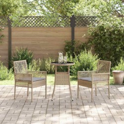 Ensemble de repas de jardin 3 pièces en poly rattan beige 