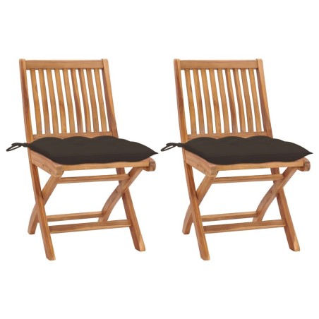 Chaises de jardin lot de 2 et coussins taupe Bois teck massif 