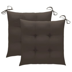 Chaises de jardin lot de 2 et coussins taupe Bois teck massif 