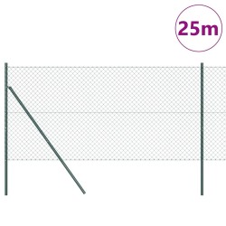 Jeu de Poteaux de Clôture Vert 1 x 25 m Acier galvanisé 