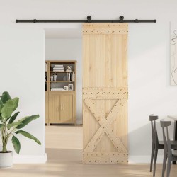 Porte coulissante et kit de quincaillerie 70x210 cm pin massif 