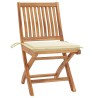 Chaises de jardin lot de 2 et coussins crème Bois teck massif 