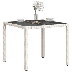 Table de jardin dessus en verre blanc 90x90x75cm résine tressée 