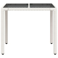 Table de jardin dessus en verre blanc 90x90x75cm résine tressée 