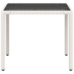 Table de jardin dessus en verre blanc 90x90x75cm résine tressée 