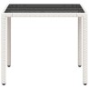 Table de jardin dessus en verre blanc 90x90x75cm résine tressée 