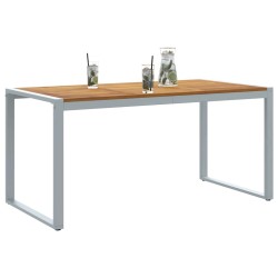 Table de salle à manger extérieure Grise 160x80x75 cm Acier et Bois Massif d'Acacia 