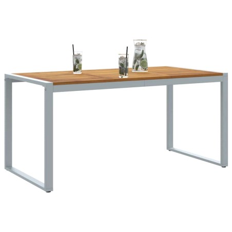 Table de salle à manger extérieure Grise 160x80x75 cm Acier et Bois Massif d'Acacia 