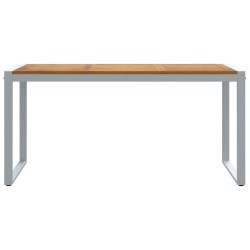 Table de salle à manger extérieure Grise 160x80x75 cm Acier et Bois Massif d'Acacia 