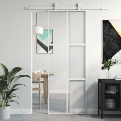 Porte coulissante blanc 76x205 cm verre trempé aluminium 