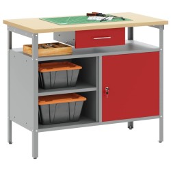 Banc de travail avec porte verrouillable Rouge 100x55x85 cm Acier 