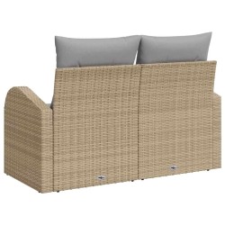 Canapé de Jardin 2 Places avec Rangement et Coussins Beige Poly Rattan 