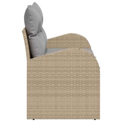 Canapé de Jardin 2 Places avec Rangement et Coussins Beige Poly Rattan 