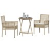 Ensemble de Bistro de Jardin 3 Pièces avec Coussins Beige en Poly Rattan 