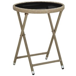 Ensemble de Bistro de Jardin 3 Pièces avec Coussins Beige en Poly Rattan 