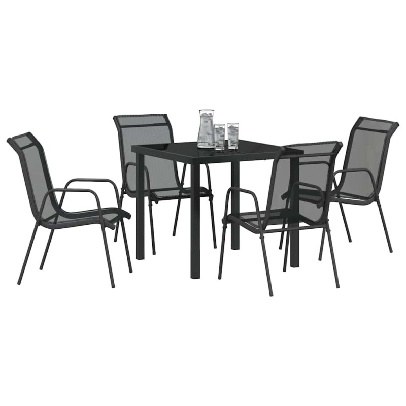 Ensemble de salle à manger de jardin 5 pièces en textilène noir et acier Ensemble de salle à manger de jardin 5 pièces en textilène noir et acier