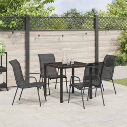 Ensemble de salle à manger de jardin 5 pièces en textilène noir et acier 