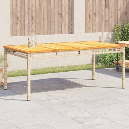 Table de jardin beige 180x90x75 cm résine tressée et acacia 