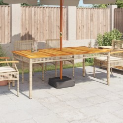 Table de jardin beige 180x90x75 cm résine tressée et acacia 