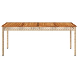 Table de jardin beige 180x90x75 cm résine tressée et acacia 