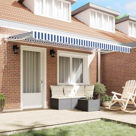 Tissu de Remplacement pour Store pour Cadre 4x2 m Bleu et Blanc 