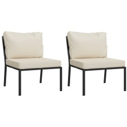 Chaises de jardin et coussins sable lot de 2 60x74x79 cm acier 