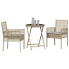 Ensemble Bistro de Jardin 3 Pièces avec Coussins Beige en Poly Rattan 