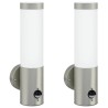 Luminaires muraux extérieurs avec capteur 2 pcs Argent Acier inoxydable IP44 