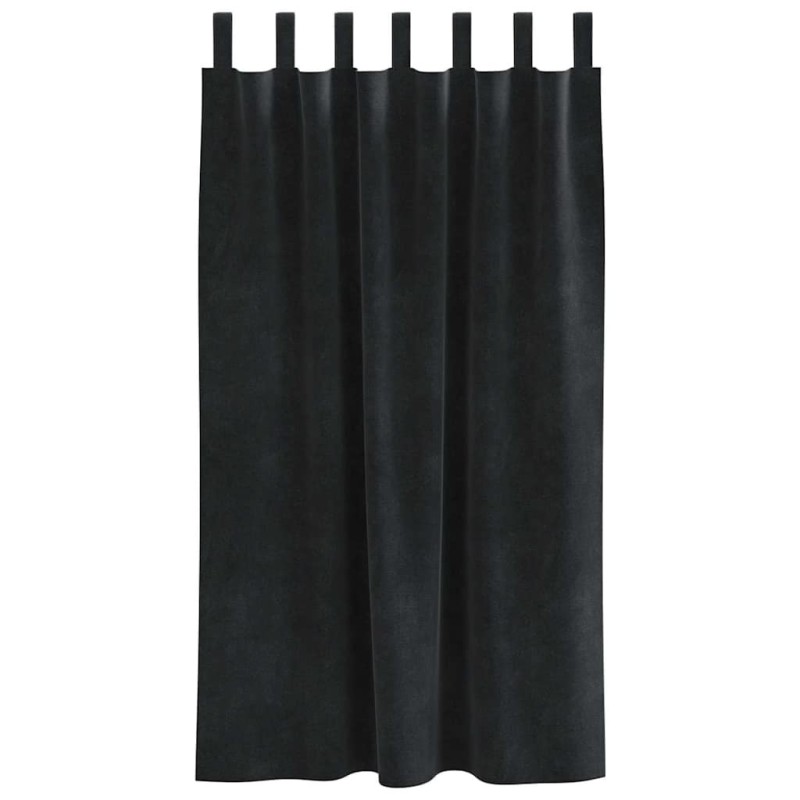 Rideaux occultants avec boucles de suspension 2 pcs Velours noir 
